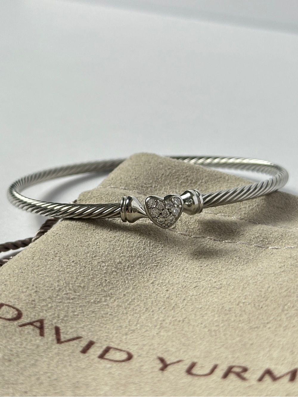 David Yurman Cable Collectible Silver Pave Heart Bracelet Size Medium